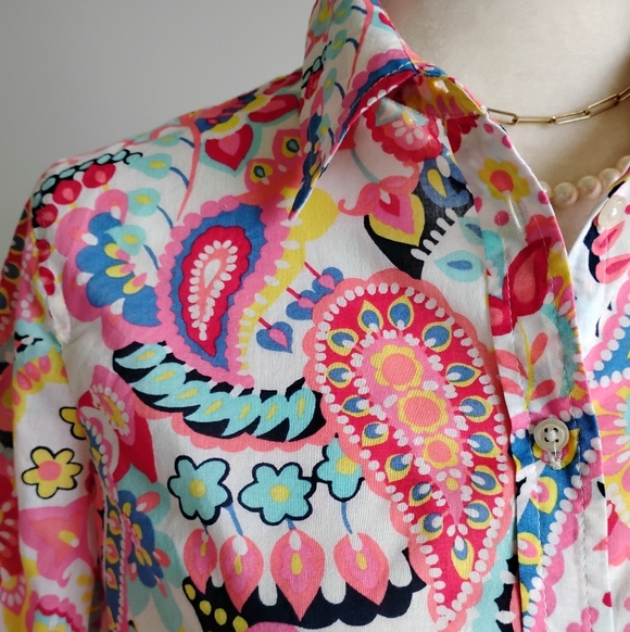 Talbots Cotton Button Up Shirt Colorful Classic Floral Paisley Size M Petite - Picture 6 of 15